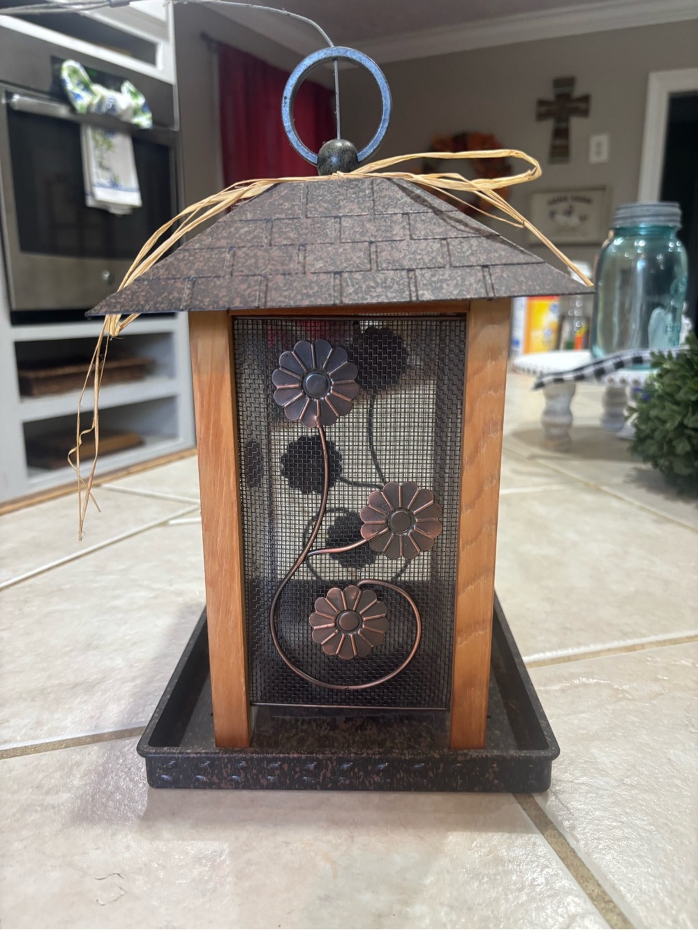 Rustic Copper Floral Bird Feeder